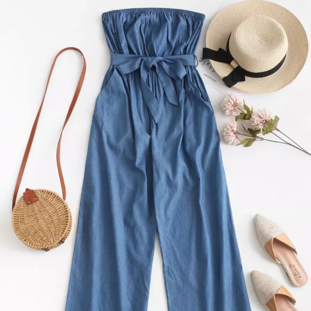 Denim Wide Leg Jumpsuit - Picture 2 of 7